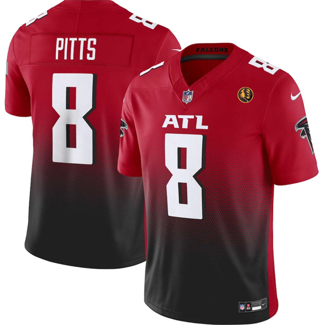 Men's Atlanta Falcons #8 Kyle Pitts Red/Black 2023 F.U.S.E. With John Madden Patch Vapor Limited Football Stitched Jersey